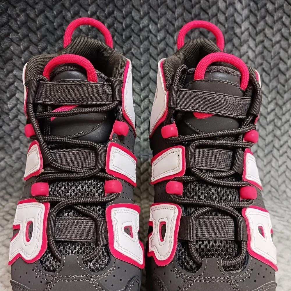 Nike Air More Uptempo GS Medium Ash Red White Black Basketball Shoes Size 4Y